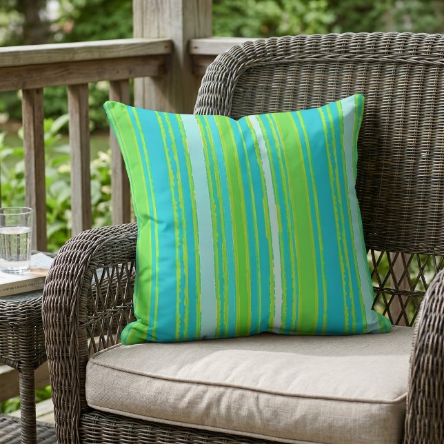 Trendy Lime Green Aqua Turquoise Stripes Pattern Cushion (Creator Uploaded)