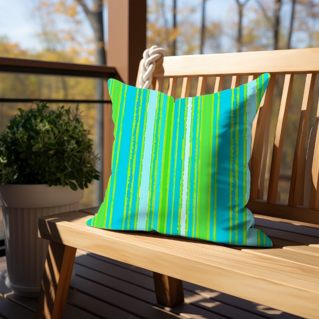 Trendy Lime Green Aqua Turquoise Stripes Pattern Cushion (Creator Uploaded)