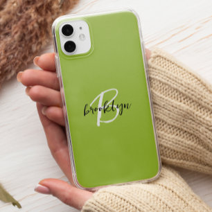Trendy Lime Green Black White Script Monogram  Case-Mate iPhone Case