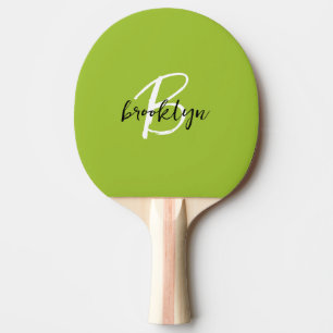 Trendy Lime Green Black White Script Monogram Ping Pong Paddle