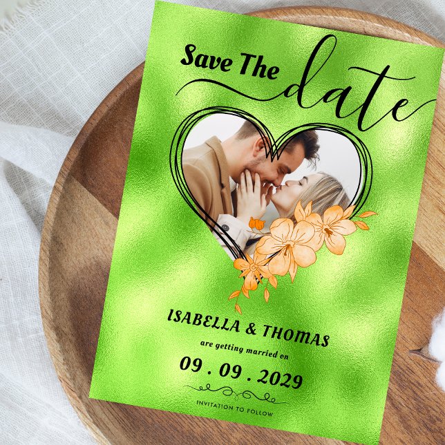 Trendy Lime Green Custom Photo Save The Date (Creator Uploaded)