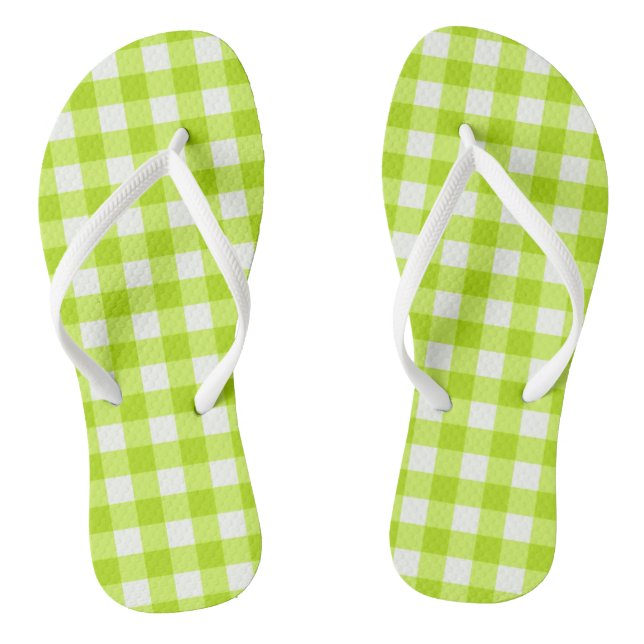 Trendy Lime Green Gingham Checked Pattern Jandals (Footbed)