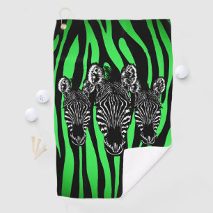 Trendy Lime Zebra Herd on Zebra Print Golf Towel