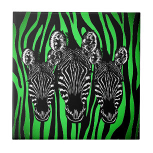 Trendy Lime Zebra Herd on Zebra Print Tile