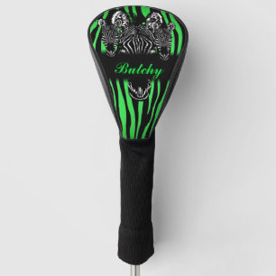 Trendy Lime Zebra Herd Print Personal Name Golf Head Cover