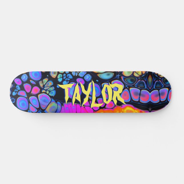 Trendy Liquid Cell Abstract, Personalised Name Skateboard (Horz)