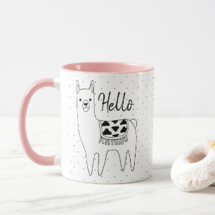 Trendy Llama Sketch & Black Dots Hello Mug