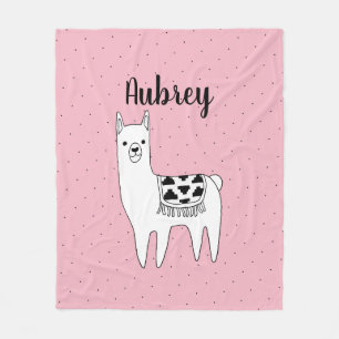 Trendy Llama Sketch & Black Dots with Script Name Fleece Blanket