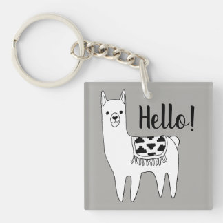 Trendy Llama Sketch Hello! Key Ring