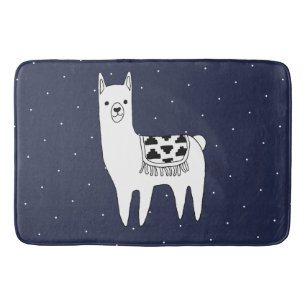 Trendy Llama Sketch & White Dots Bath Mat