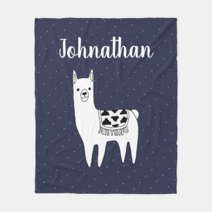 Trendy Llama Sketch & White Dots with Script Name Fleece Blanket
