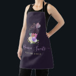 trendy logo purple script cakery apron<br><div class="desc">a pink colored apron with a business log and branding. The colors and text details can be personalized.</div>