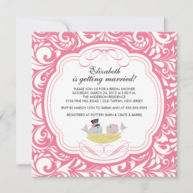 Trendy Love Birds Bridal Shower Invitation (Front)