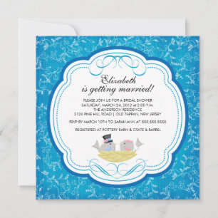 Trendy Love Birds Bridal Shower Invitation Blue