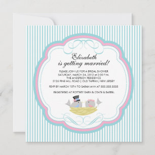 Trendy Love Birds Bridal Shower Invitation Blue