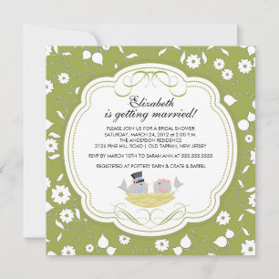 Trendy Love Birds Bridal Shower Invitation Green