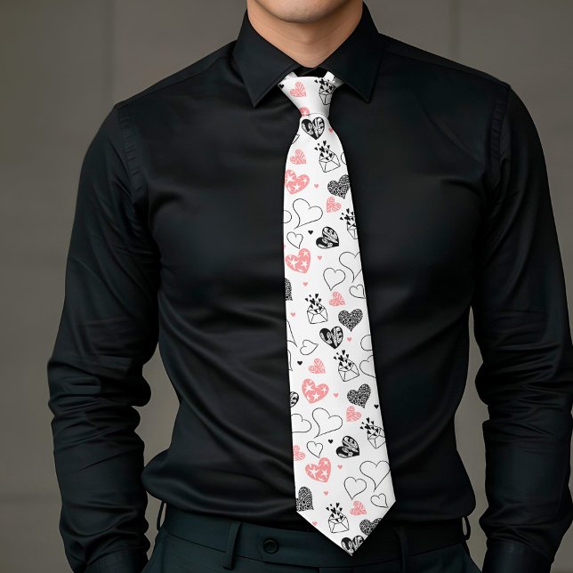 Trendy Love Gift Tie Pink Black Hearts Design (Trendy Love Gift Tie Pink Black Hearts Design)