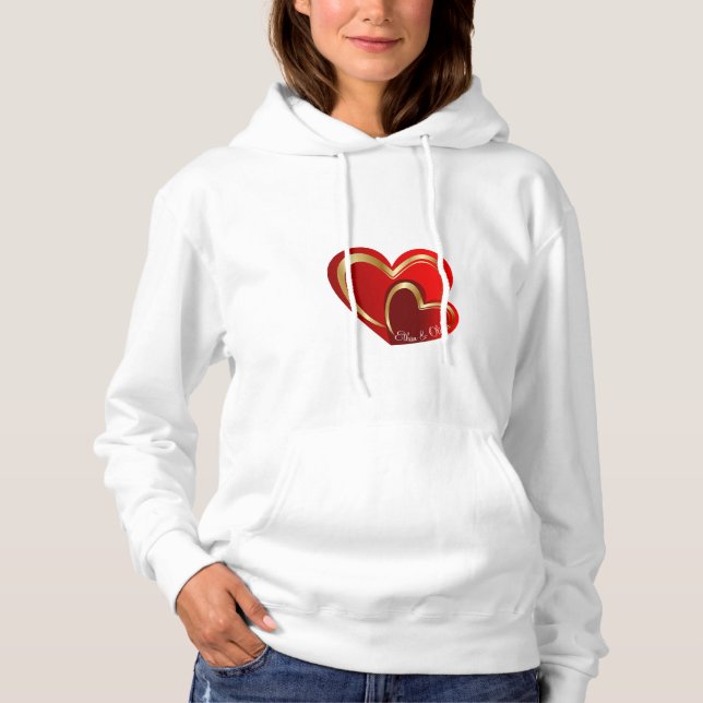 Trendy Love Red Heart Personalised Girlfriend Gift Hoodie (Front)