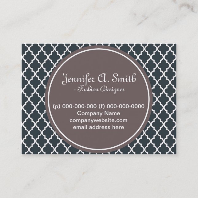 trendy, lovely, classic, espresso B&W quatrefoil Business Card (Front)