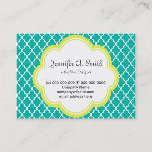 trendy, lovely, classic, yellow, teal quatrefoil business card