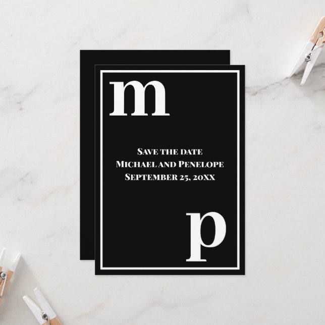 Trendy Lower Case Monogram Black Save the Date   Invitation (Front/Back In Situ)