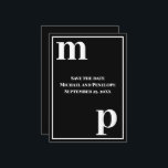 Trendy Lower Case Monogram Black Save the Date   Invitation<br><div class="desc">A simple clean minimalist design in the popular wedding colours of black and white and a trendy cute text pairing of fonts in bold lower case for the monogram letter text templates and upper case font templates for the details that are easy for you to personalise. Just change the letters...</div>