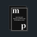 Trendy Lower Case Monogram Black Save the Date   Invitation<br><div class="desc">A simple clean minimalist design in the popular wedding colours of black and white and a trendy cute text pairing of fonts in bold lower case for the monogram letter text templates and upper case font templates for the details that are easy for you to personalise. Just change the letters...</div>