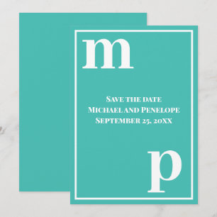 Trendy Lower Case Monogram Turquoise Save the Date Invitation
