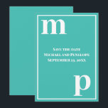 Trendy Lower Case Monogram Turquoise Save the Date Invitation<br><div class="desc">A simple clean minimalist design in turquoise blue with a text pairing of fonts in bold lower case monogram letter text templates and upper case font templates for the details that are easy for you to personalise. Just change the letters to your own right on the product page. All elements...</div>
