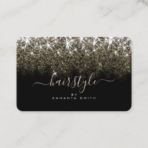 Trendy Luminous Gold Glitter Stars Hair Stylist Business Card
