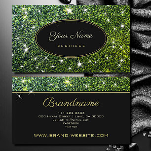 Trendy Luminous Green Glitter Glam Stars Elegant Business Card