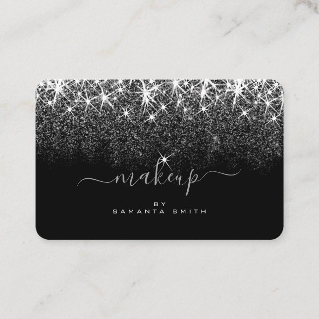 Trendy Luminous Silver Glitter Stars Makeup Artist Business Card (Front)