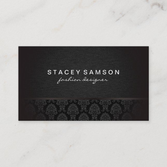 Trendy Luxe Denim with Stylish Damask Pattern Business Card (Front)