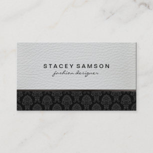 Trendy Luxe Leather with Stylish Damask Pattern Business Card