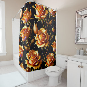 Trendy Luxury Big Gold Rose Collection Shower Curtain