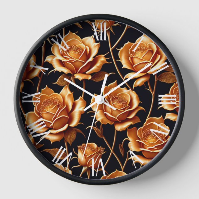 Trendy Luxury Boho Gold Rose Collection Clock (Front)