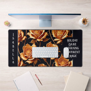 Trendy Luxury Boho Gold Rose Collection Desk Mat