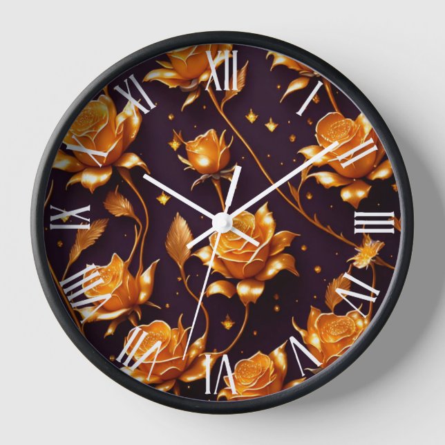 Trendy Luxury Gold Boho Rose Collection Clock (Front)