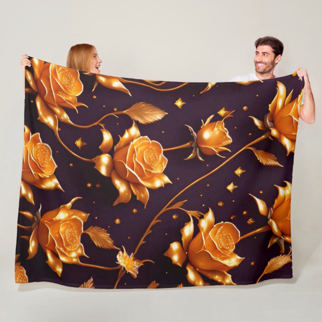 Trendy Luxury Gold Boho Rose Collection Fleece Blanket (In Situ)