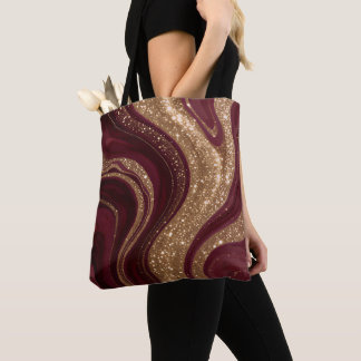 Trendy Luxury Gold Burgundy Collection Tote Bag