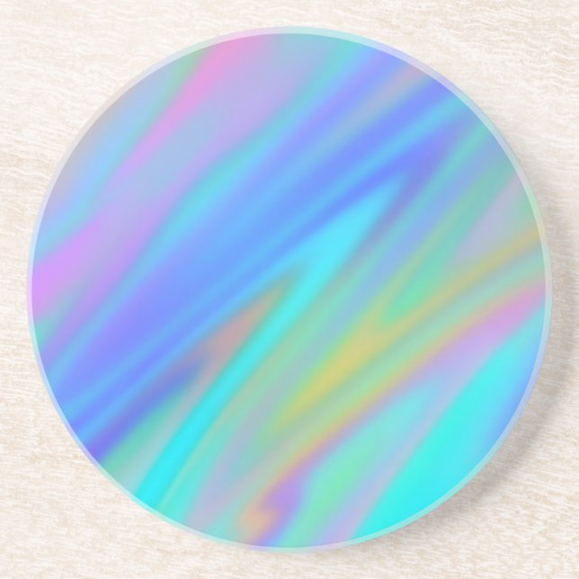 Trendy luxury green blue purple faux holographic coaster (Front)