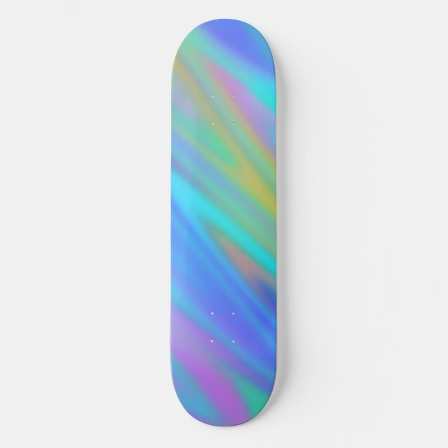Trendy luxury green blue purple faux holographic skateboard (Front)