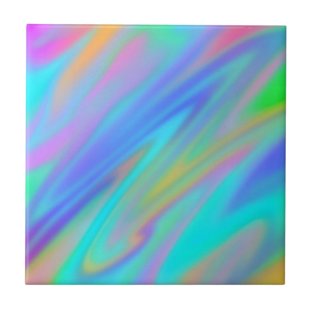 Trendy luxury green blue purple faux holographic tile (Front)