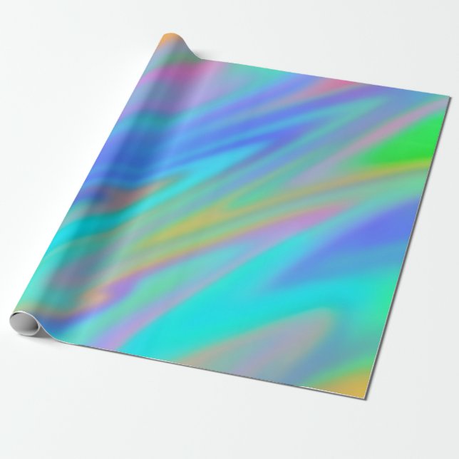 Trendy luxury green blue purple faux holographic wrapping paper (Unrolled)