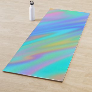 Trendy luxury green blue purple faux holographic yoga mat