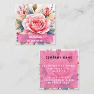 Trendy Luxury Pink Roses Beautiful Collection Square Business Card