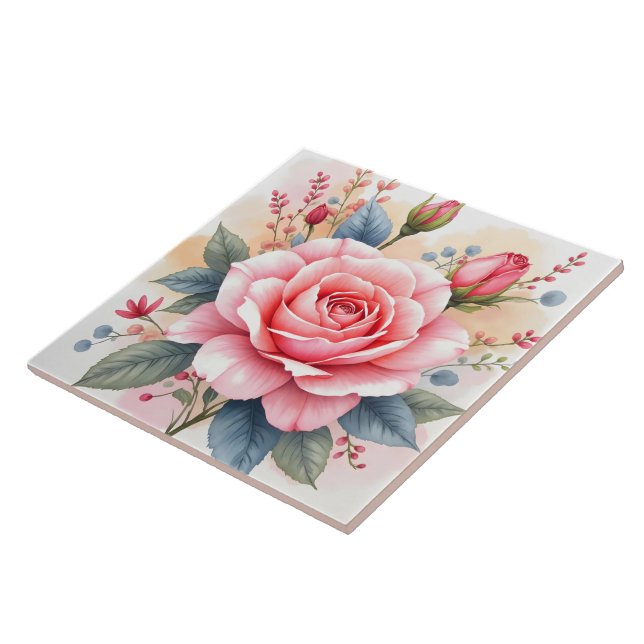 Trendy Luxury Pink Roses Beautiful Collection Tile (Side)