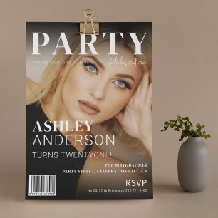 Trendy Magazine Cover   Birthday Party Invitation