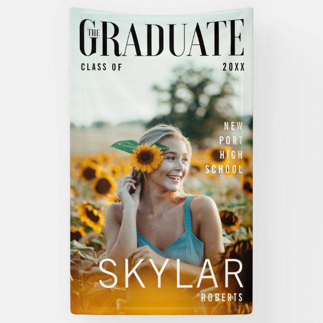 Trendy Magazine Cover Inspired Girl Graduation Banner (Vertical)