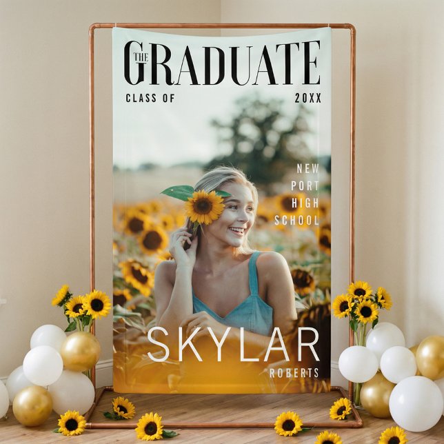 Trendy Magazine Cover Inspired Girl Graduation Banner (Graduation Trendy Magazine Photo Cover Banner)